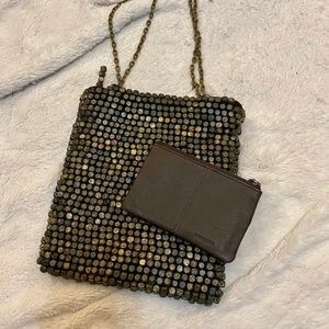 Wooden Beaded Handbag with Leather Wallet